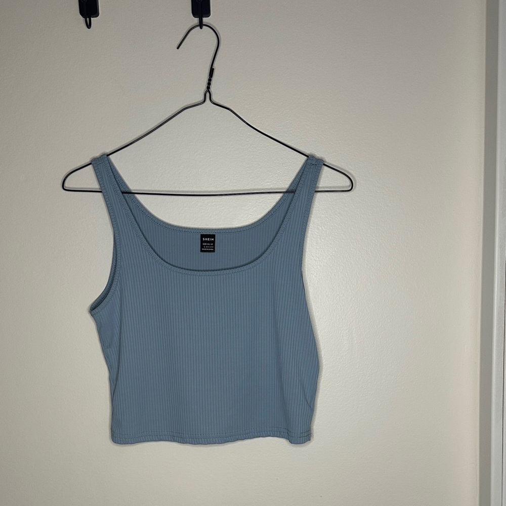 SHEIN Sky Blue Ribbed Tank Top